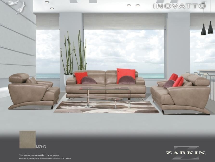 SALA DE CUERO COLOR MOHO 3+2+1